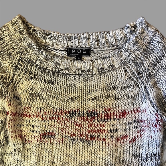 POL Gray and Red Knit Boatneck Sweater, Size Large. - Picture 2 of 7
